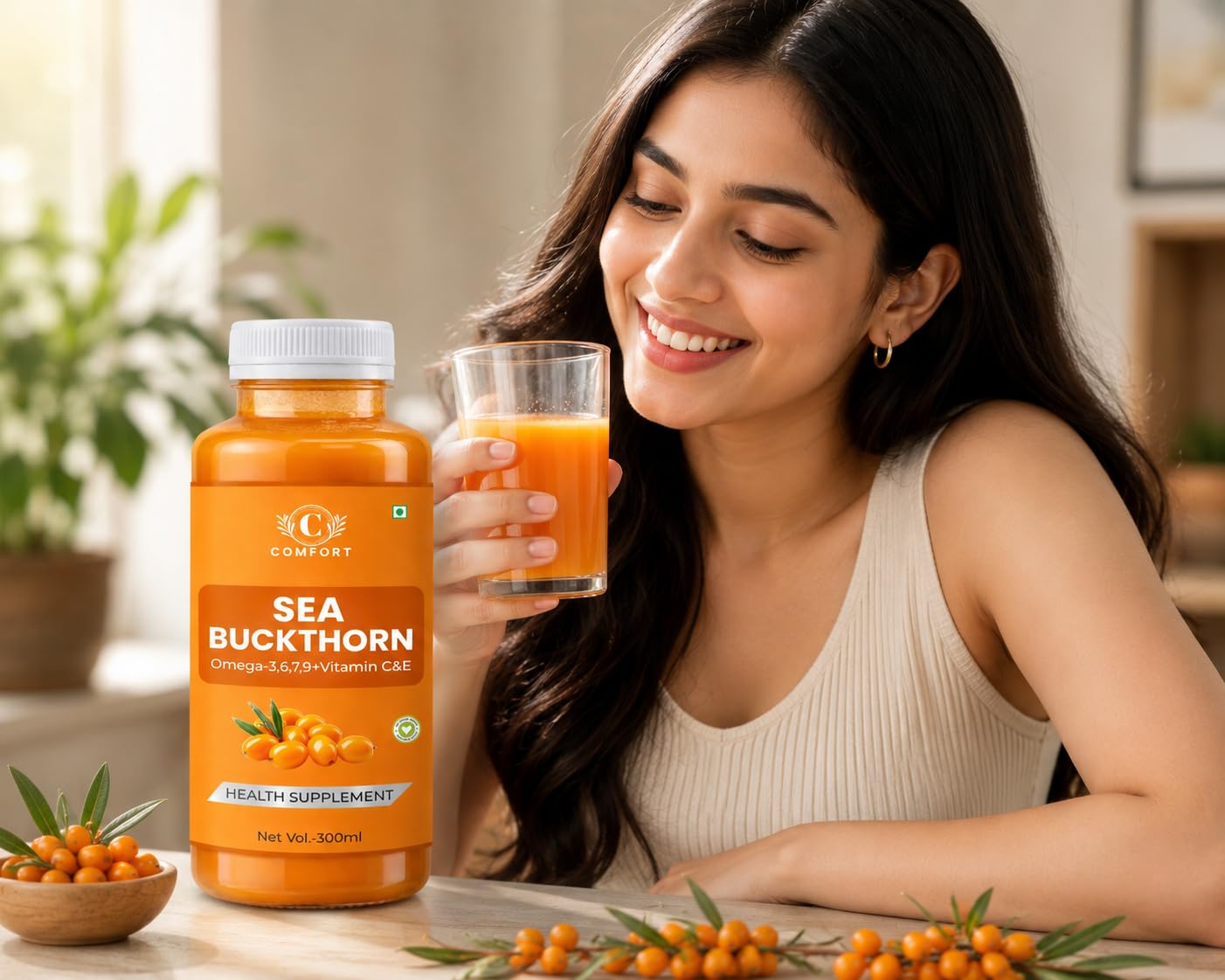 COMFORT Sea Buckthorn Himalayan Pulp,300 ML (PACK OF 1) Concentrate 50 Glasses Made for Your Total Body Care & Wellness Rich 