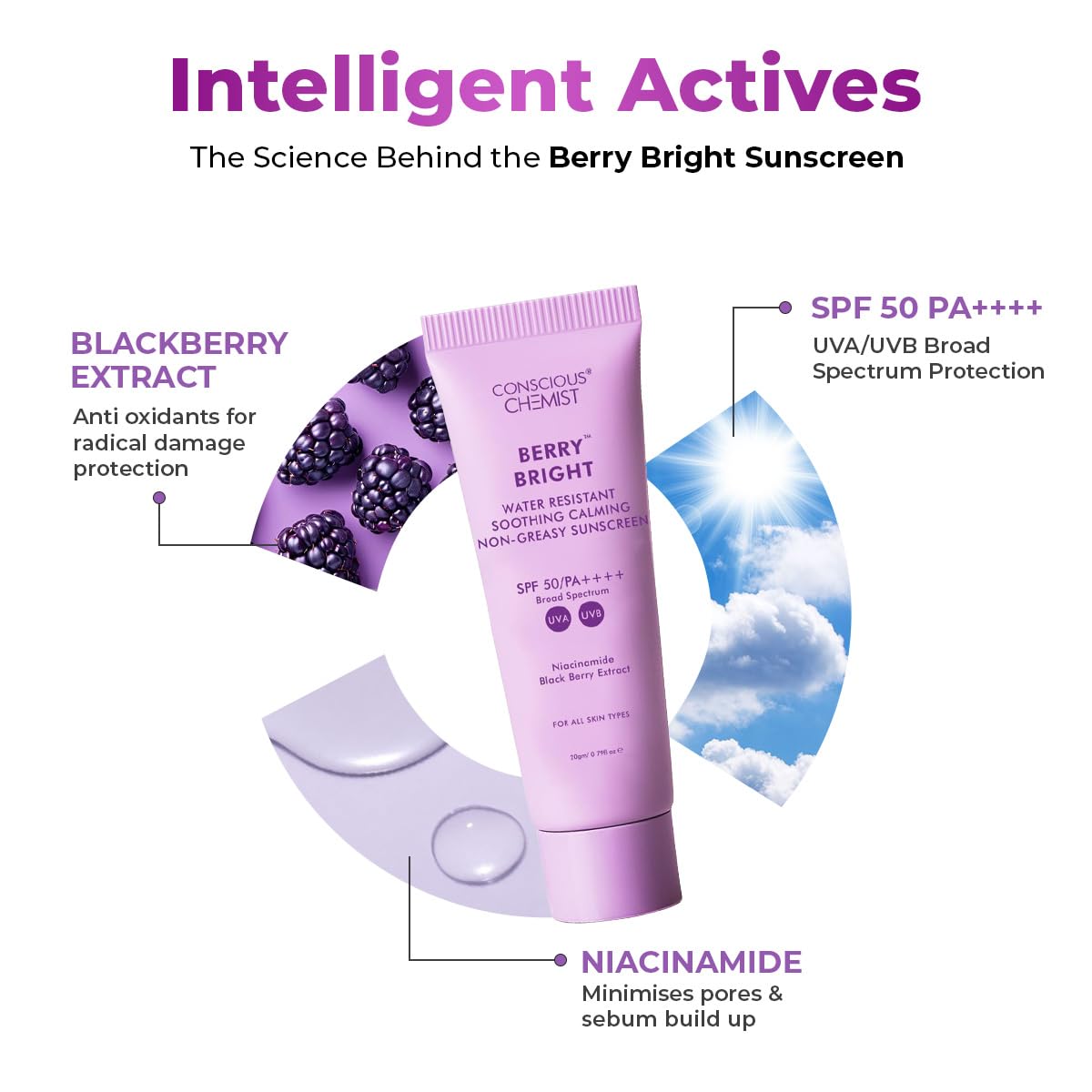 Conscious Chemist Berry Bright SPF 50 PA++++ Water Resistant Face Sunscreen Gel - back view (10)