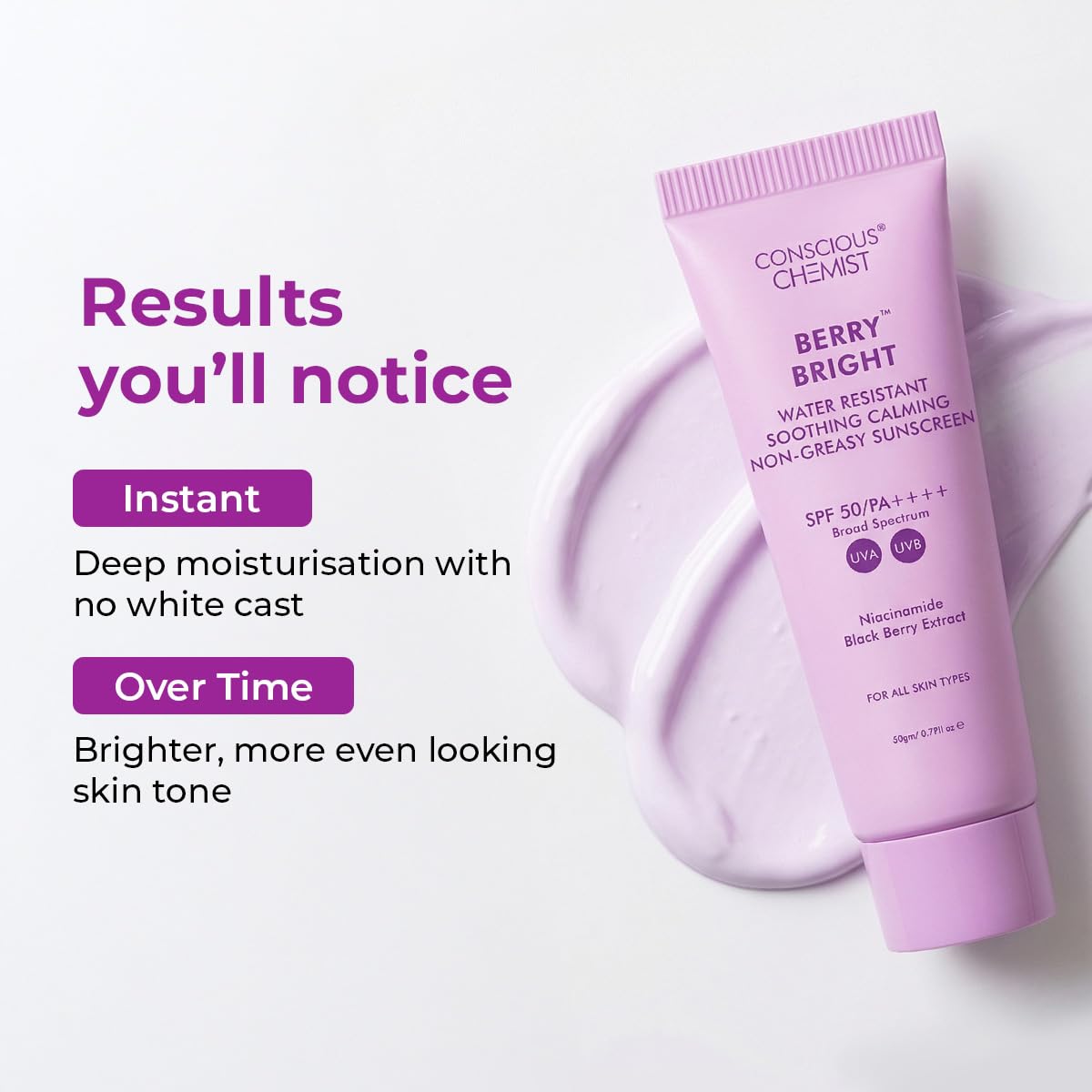 Conscious Chemist Berry Bright SPF 50 PA++++ Water Resistant Face Sunscreen Gel - close-up detail (12)