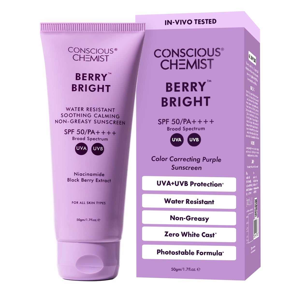 Conscious Chemist Berry Bright SPF 50 PA++++ Water Resistant Face Sunscreen Gel (15)