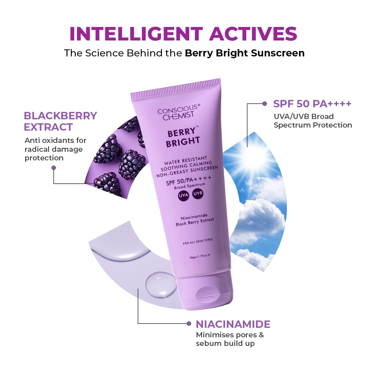 Conscious Chemist Berry Bright SPF 50 PA++++ Water Resistant Face Sunscreen Gel - back view (17)