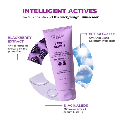 Conscious Chemist Berry Bright SPF 50 PA++++ Water Resistant Face Sunscreen Gel - back view (17)