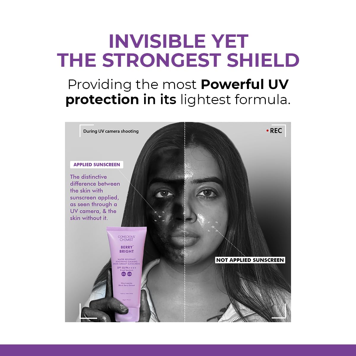 Conscious Chemist Berry Bright SPF 50 PA++++ Water Resistant Face Sunscreen Gel - front view
