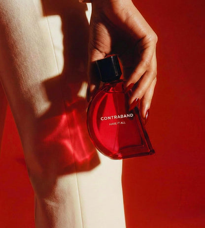 Contraband Eau de Parfum Have It All, Unisex Vanilla Musky Floral Fruity Fragrance, Warm Floral Notes - label detail