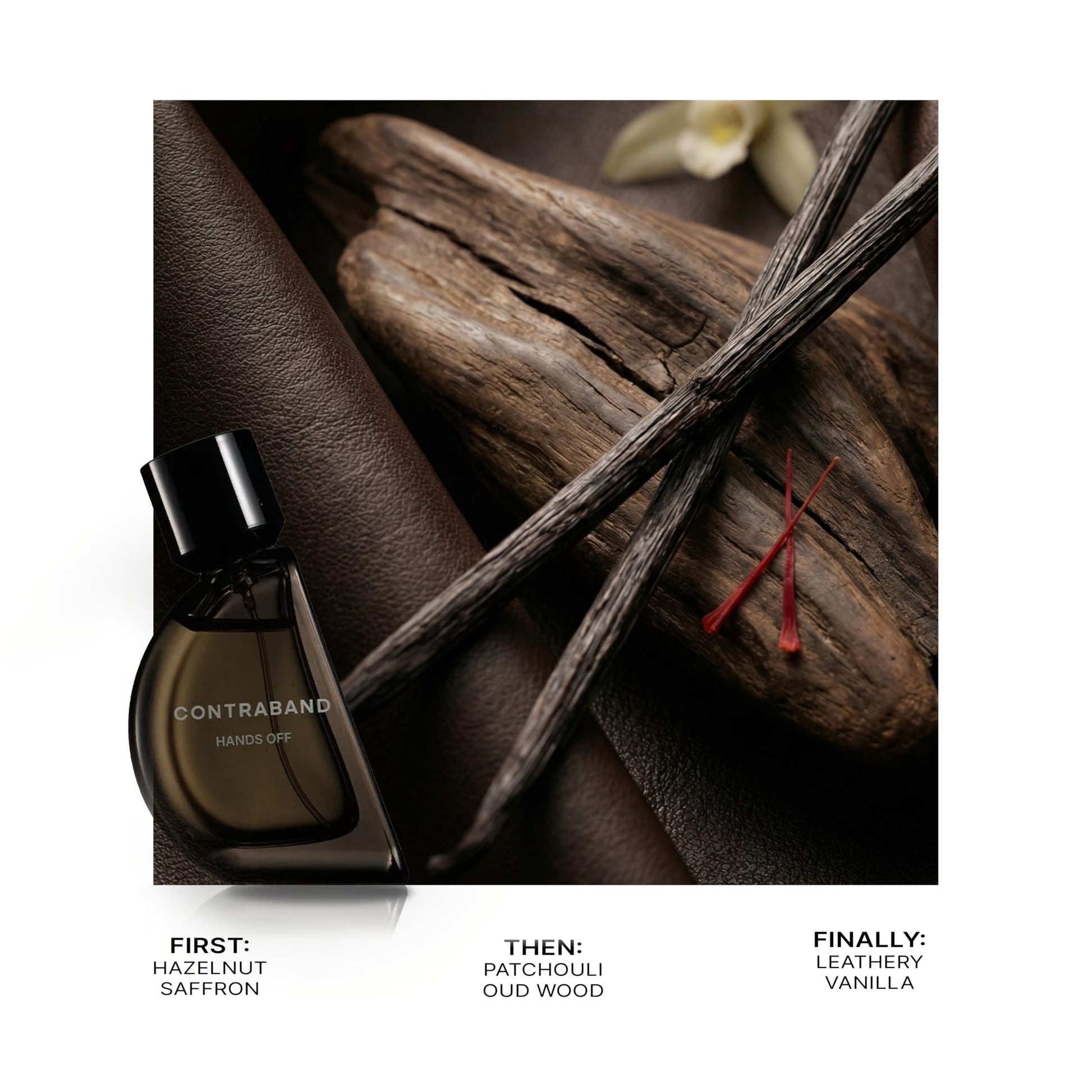Contraband Hands Off Eau de Parfum for Men, Leather Oud Amber Fragrance, Long Lasting Spray Perfume - back view (14)
