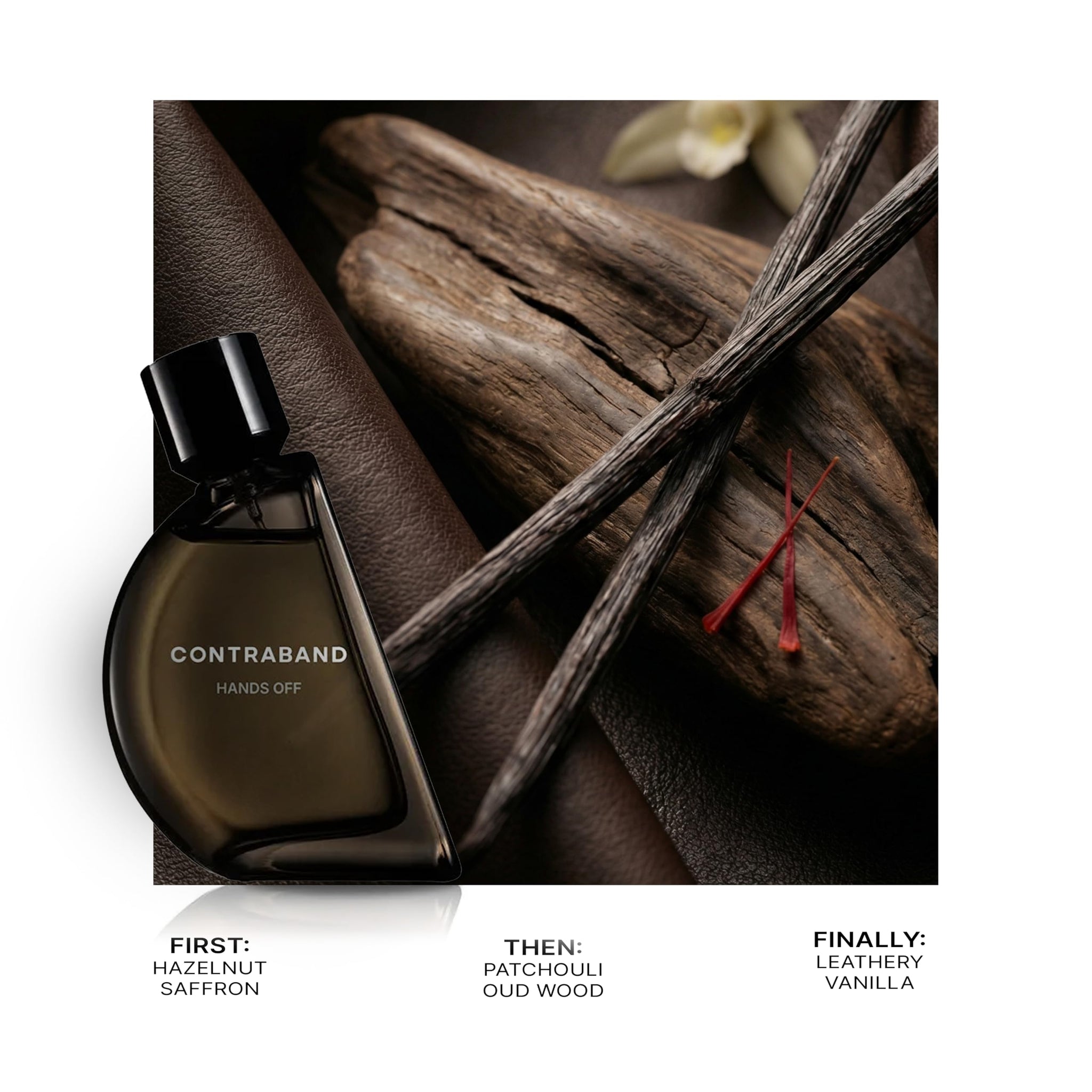 Contraband Hands Off Eau de Parfum for Men, Leather Oud Amber Fragrance, Long Lasting Spray Perfume - back view (17)