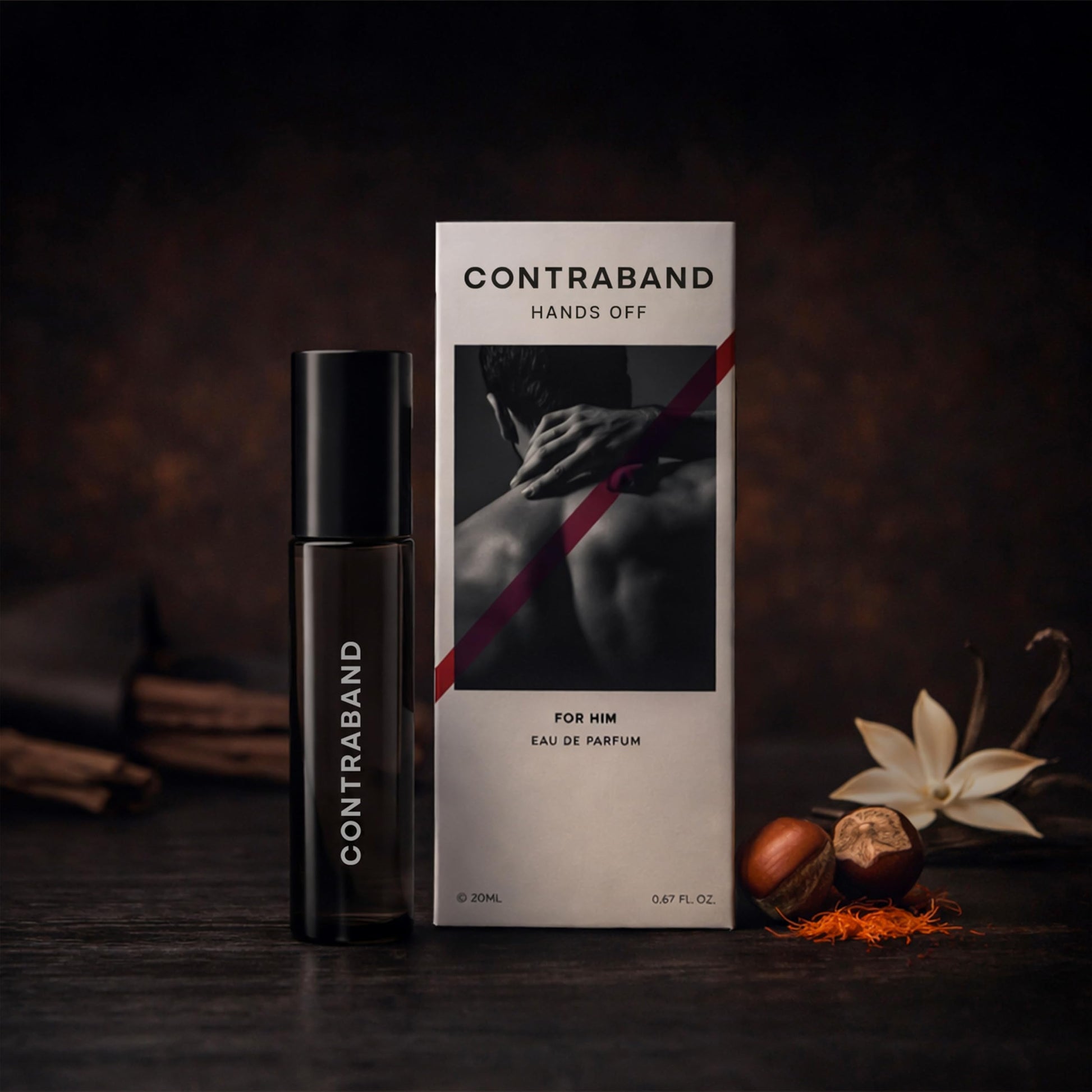 Contraband Hands Off Eau de Parfum for Men, Leather Oud Amber Fragrance, Long Lasting Spray Perfume - front view