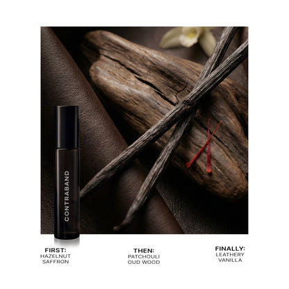 Contraband Hands Off Eau de Parfum for Men, Leather Oud Amber Fragrance, Long Lasting Spray Perfume - back view