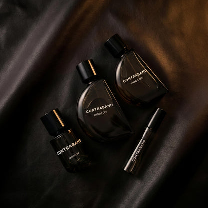 Contraband Hands Off Eau de Parfum for Men, Leather Oud Amber Fragrance, Long Lasting Spray Perfume - packaging
