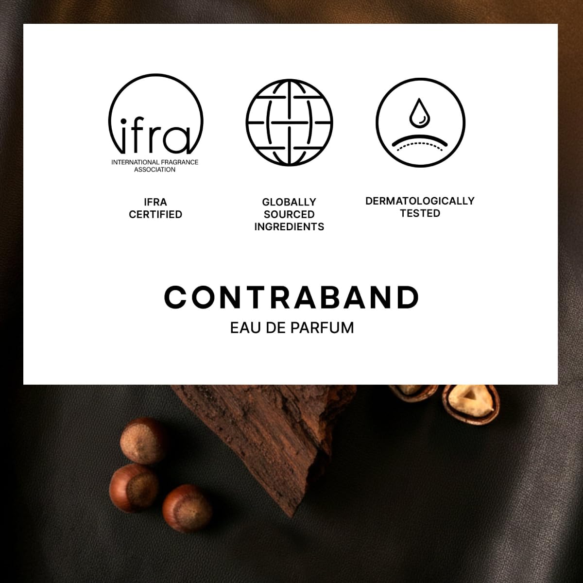 Contraband Hands Off Eau de Parfum for Men, Leather Oud Amber Fragrance, Long Lasting Spray Perfume - ingredients panel