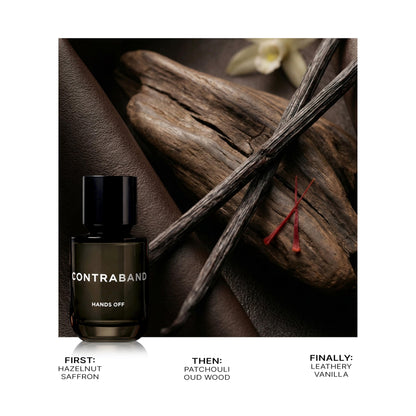 Contraband Hands Off Eau De Parfum for Men, Leather Oud Patchouli & Vanilla Notes, Eau de Parfum Spray - back view (10)