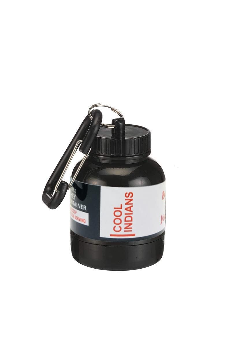 COOL INDIANS Portable Supplement Funnel Keychain Container, 75cc BPA-Free Plastic with Carabiner Clip - front view