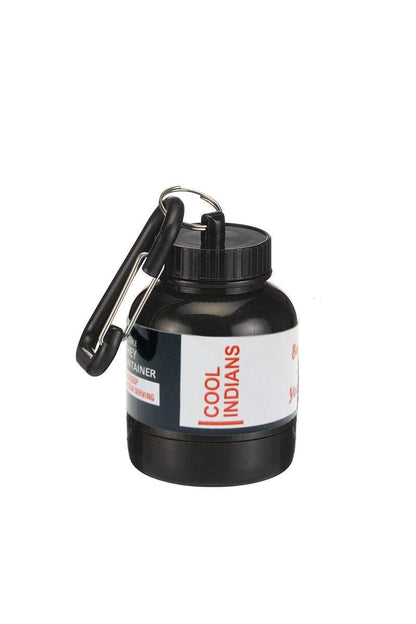 COOL INDIANS Portable Supplement Funnel Keychain Container, 75cc BPA-Free Plastic with Carabiner Clip - front view