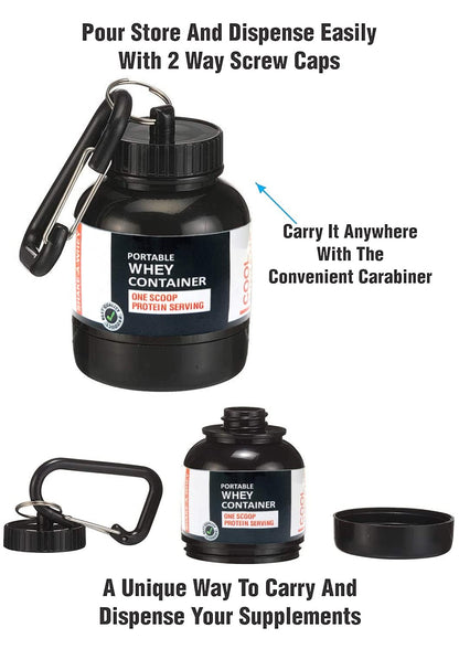 COOL INDIANS Portable Supplement Funnel Keychain Container, 75cc BPA-Free Plastic with Carabiner Clip - label detail
