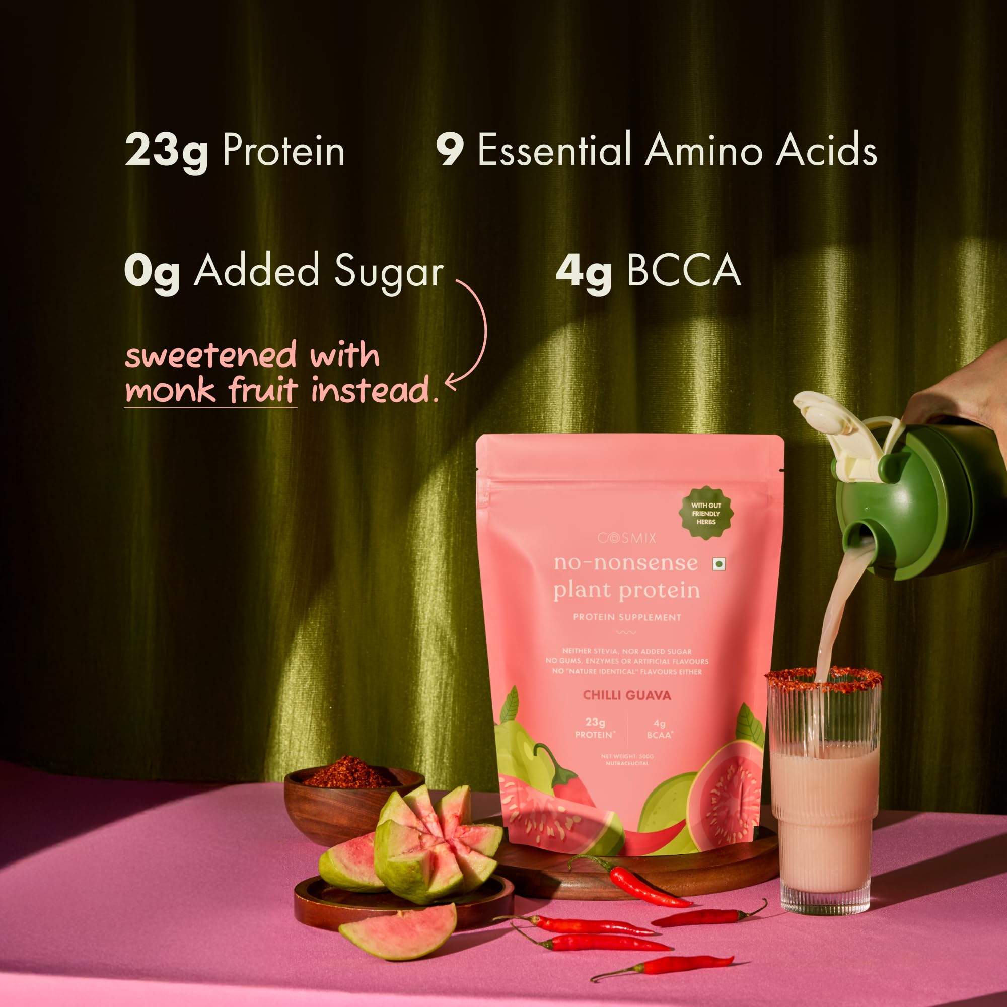 cosmix No-Nonsense Plant Protein, 500g, Chikamagalur Mocha, Pea & Rice Isolate, Vegan Formula - front view (15)