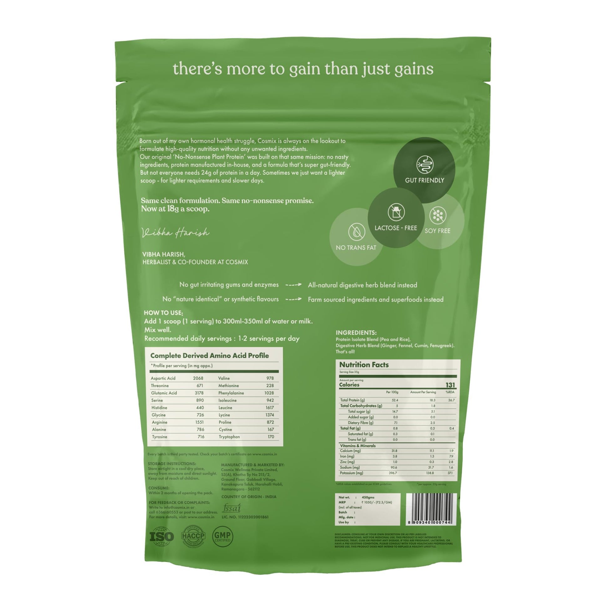 cosmix No-Nonsense Plant Protein, 500g, Chikamagalur Mocha, Pea & Rice Isolate, Vegan Formula - in use (31)