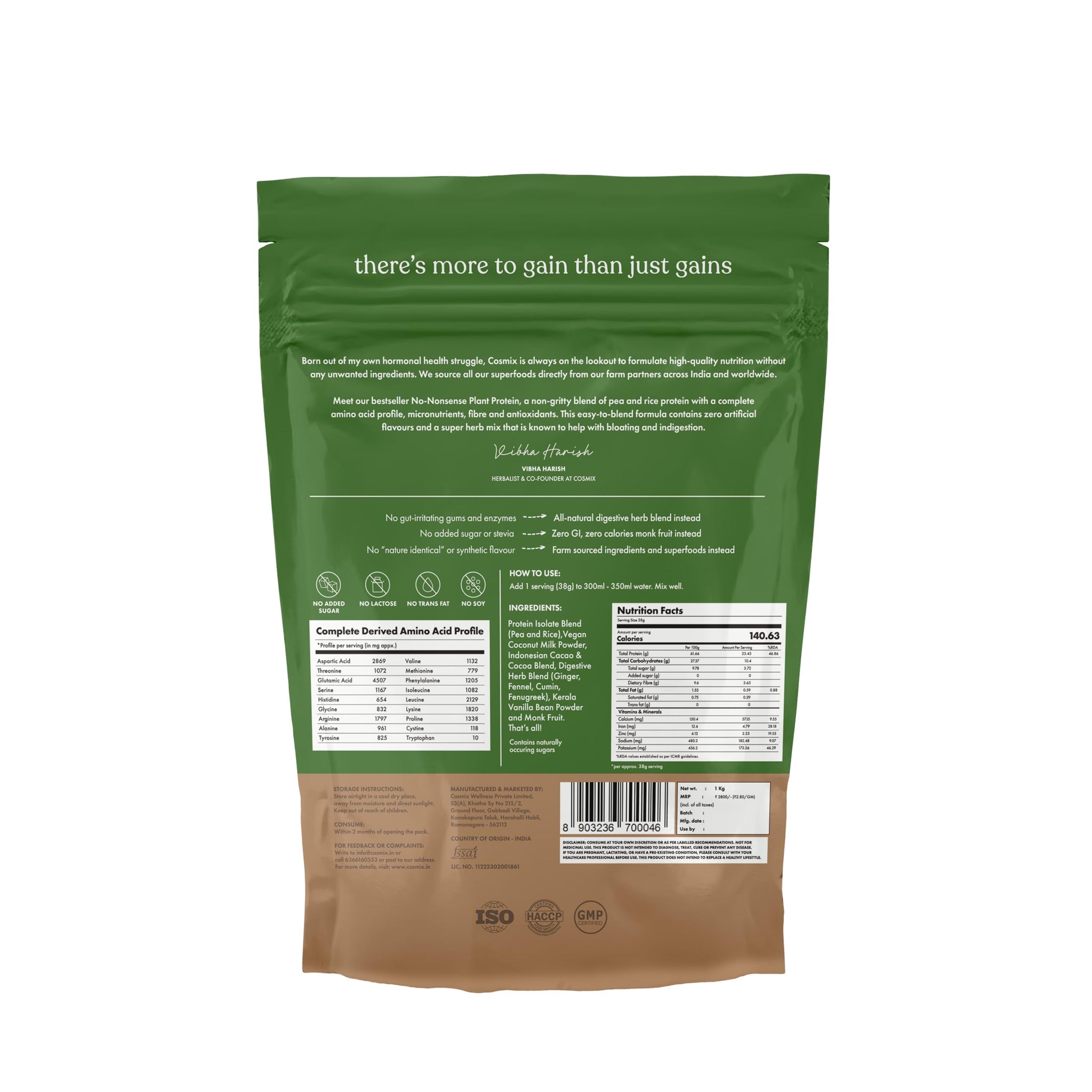 cosmix No-Nonsense Plant Protein, 500g, Chikamagalur Mocha, Pea & Rice Isolate, Vegan Formula - size and scale (47)