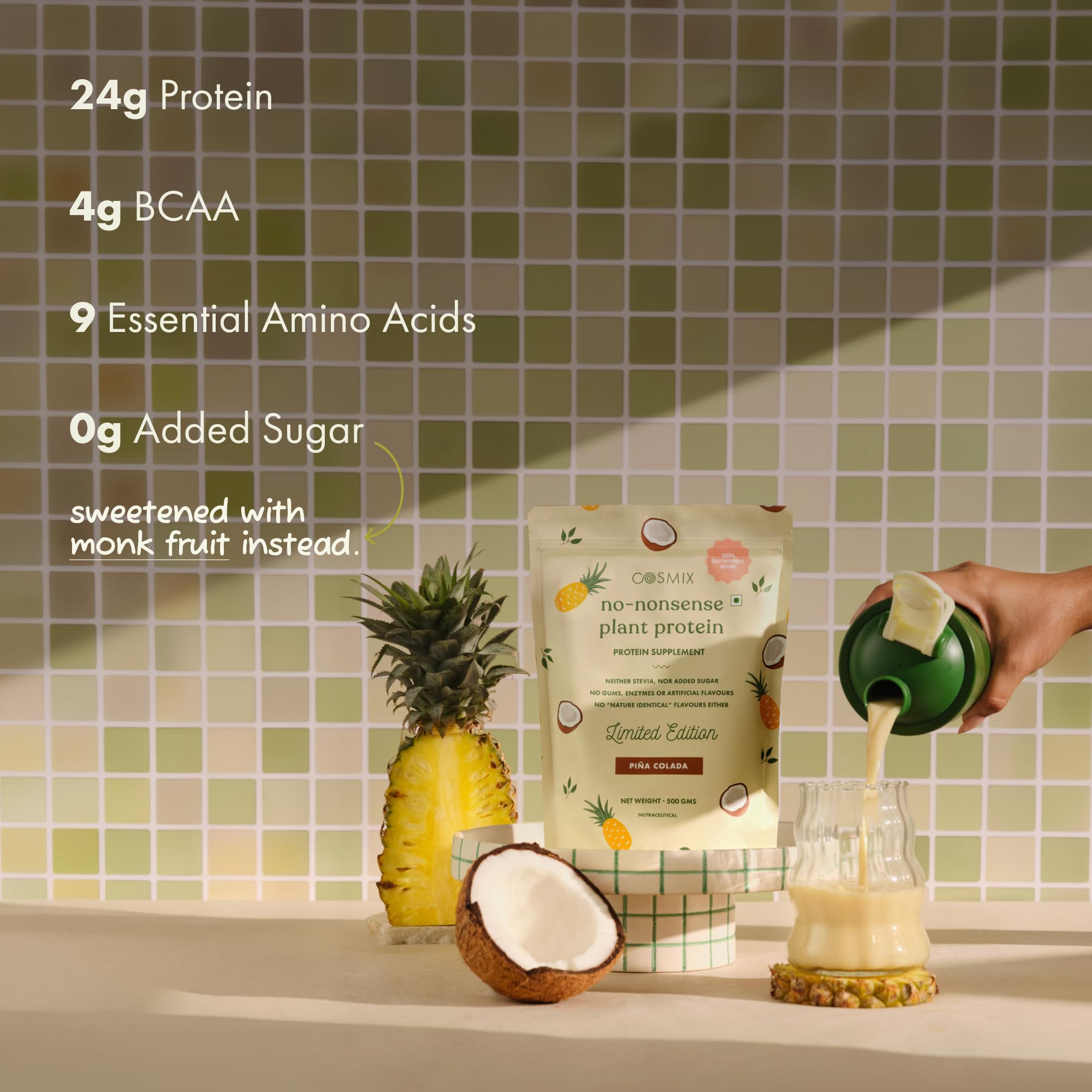 cosmix No-Nonsense Plant Protein, 500g, Chikamagalur Mocha, Pea & Rice Isolate, Vegan Formula - front view (57)