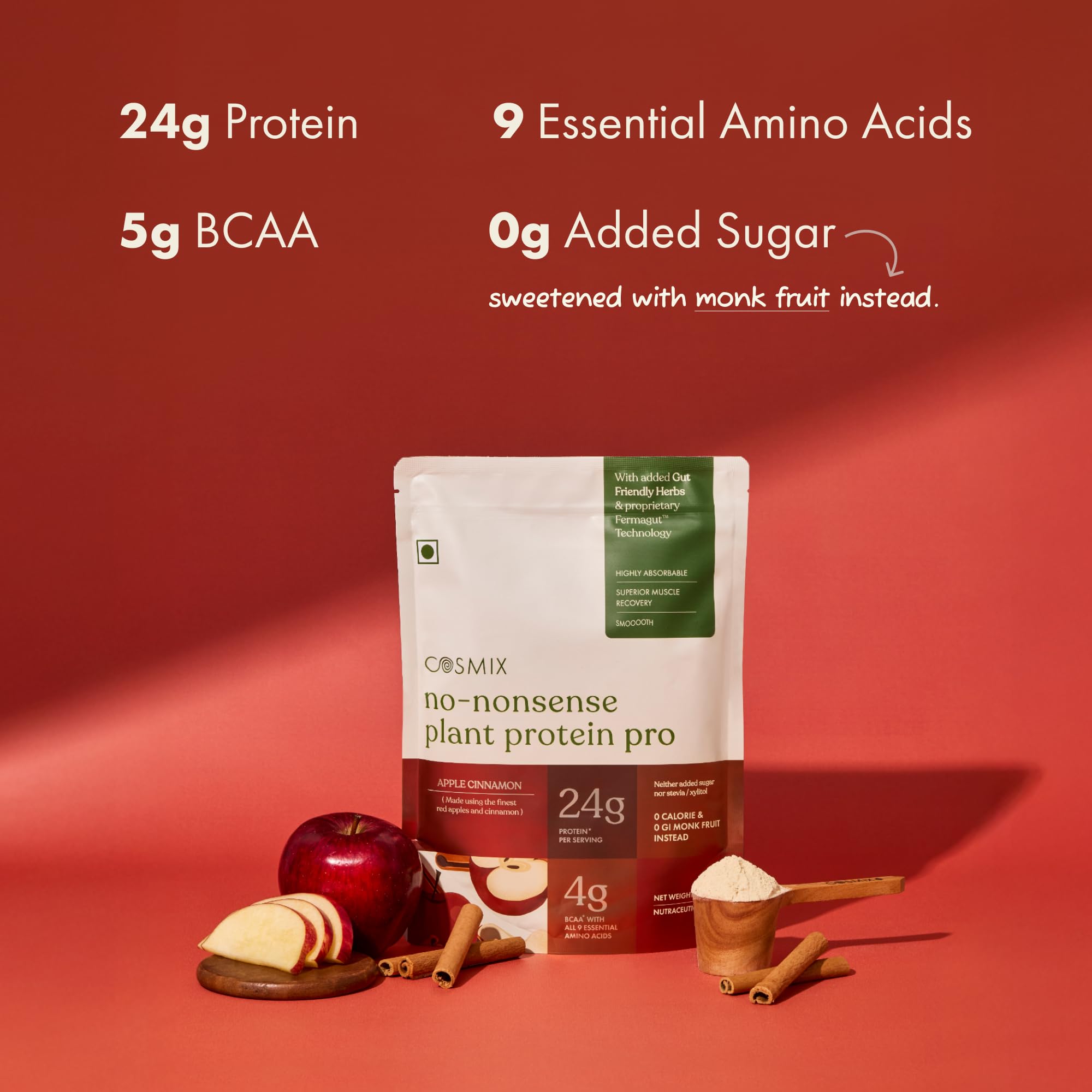 Cosmix No-Nonsense Plant Protein PRO, Vegan Protein Blend Powder with Yeast and Pea Protein, 24g per Serving - front view