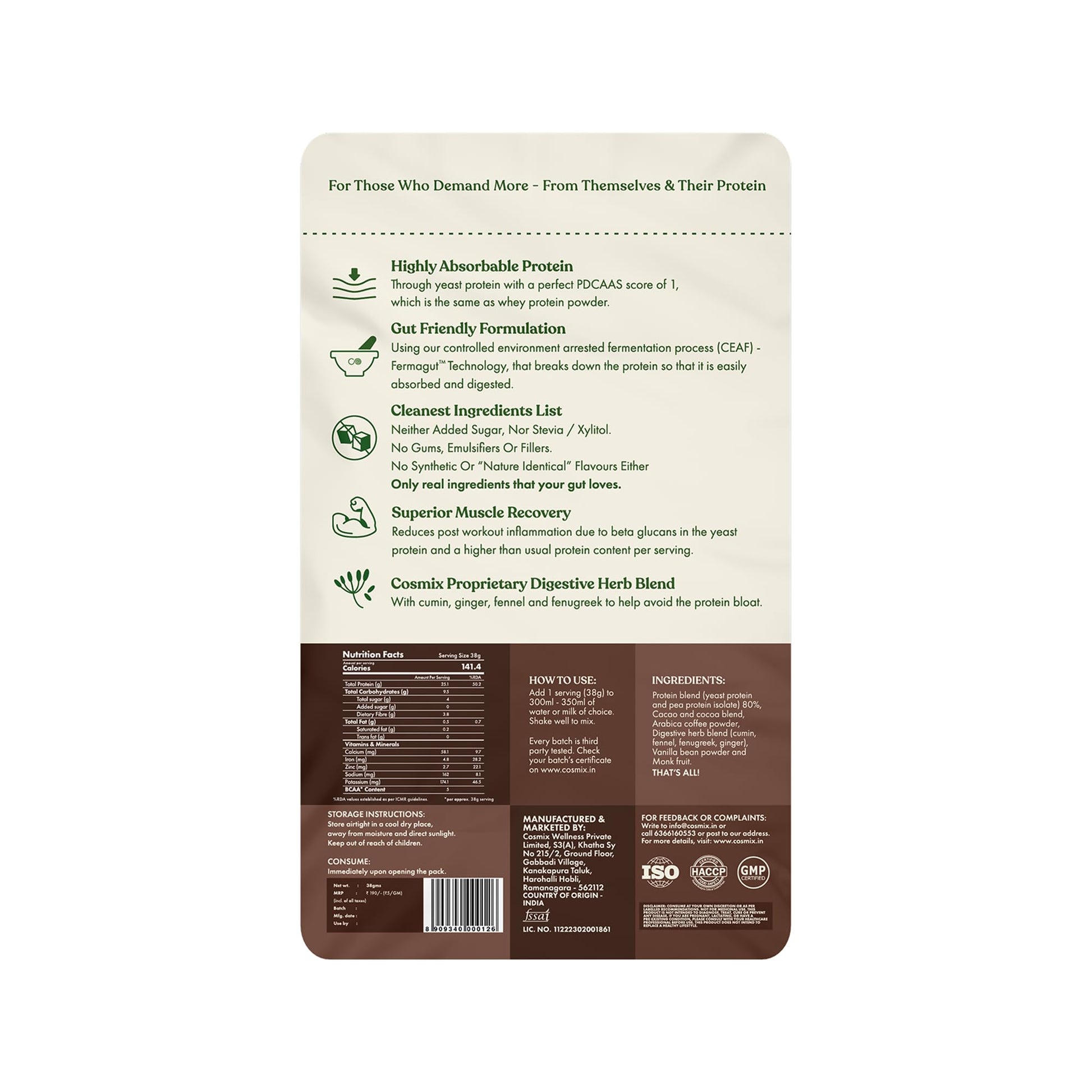 Cosmix No-Nonsense Plant Protein PRO, Vegan Protein Blend Powder with Yeast and Pea Protein, 24g per Serving - size and scale