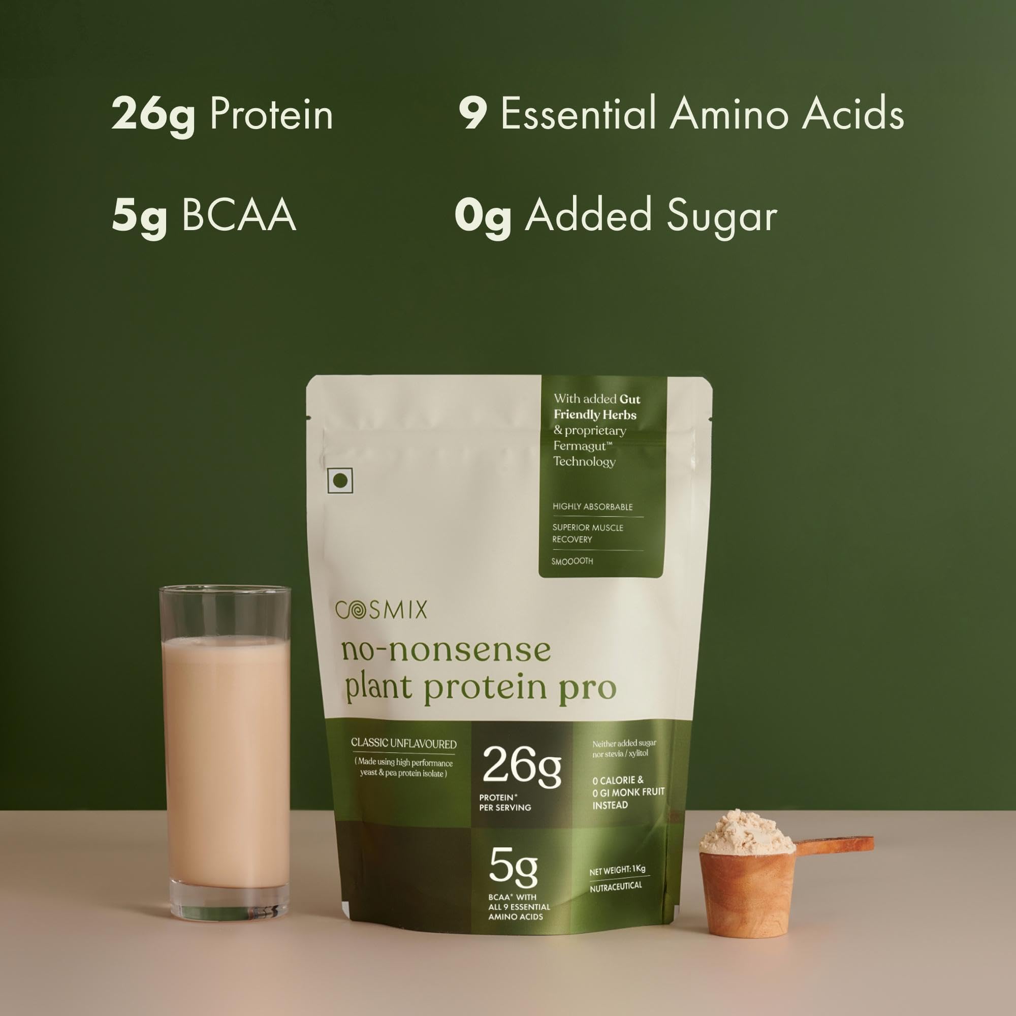 Cosmix No-Nonsense Plant Protein PRO, Vegan Protein Blend Powder with Yeast and Pea Protein, 24g per Serving - front view (38