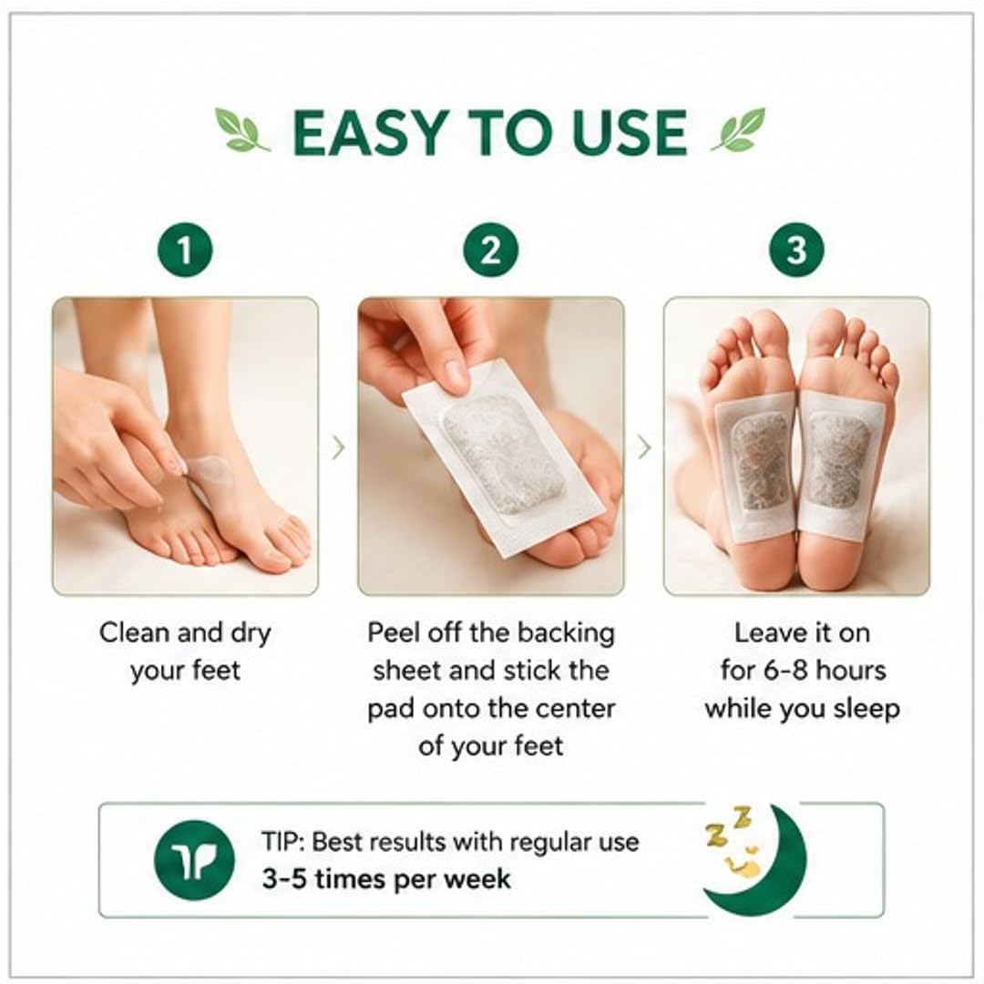 CRAFTARENA Herbal Foot Patches, 10 Pieces, Overnight Shoe Insert Pads for Self-Care Routine - label detail