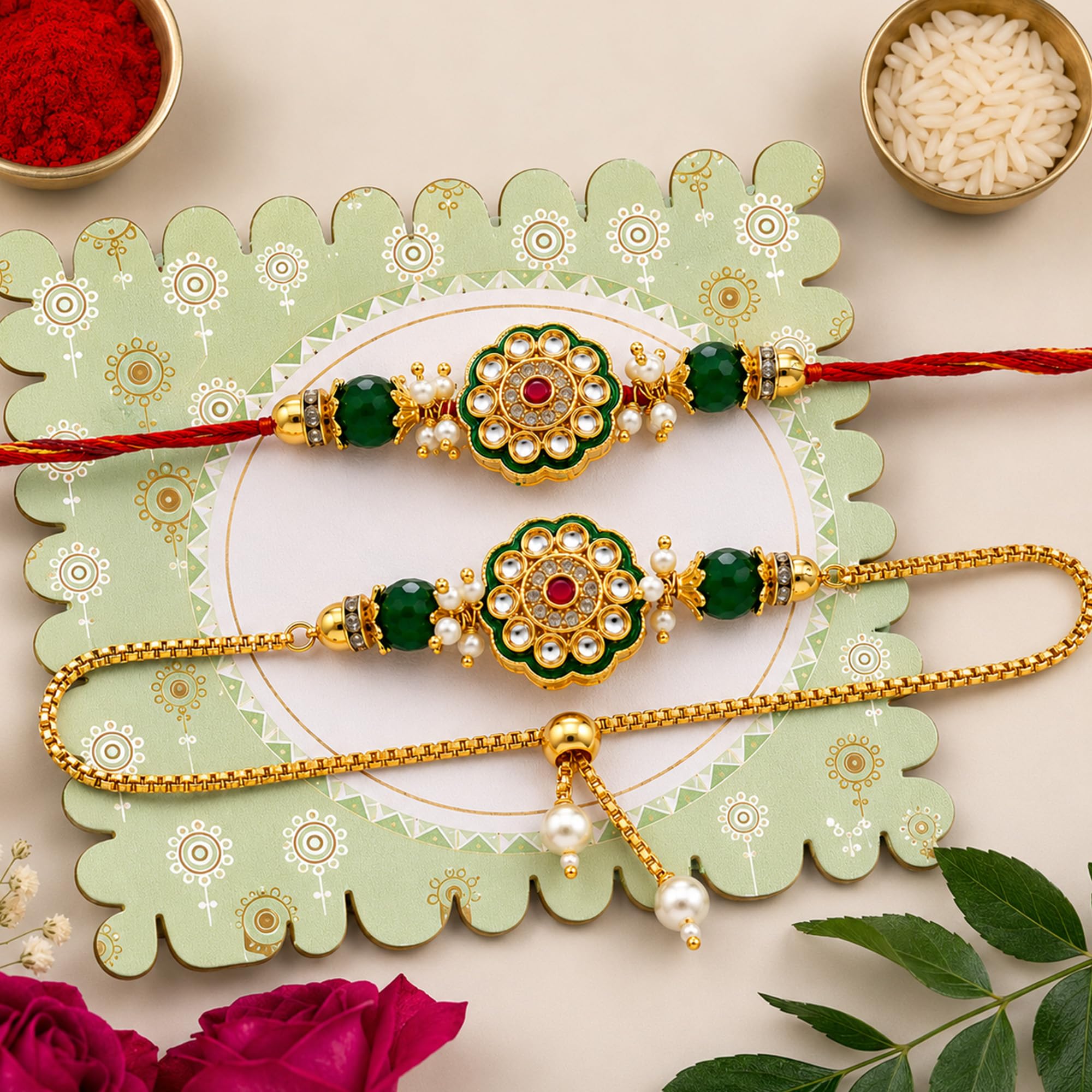 CraftnSector Bhaiya Bhabhi Rakhi Gift Combo, 2 Ceramic Coffee Mugs 350ml, Designer Rakhi with Roli Chawal, Raksha Bandhan Gif