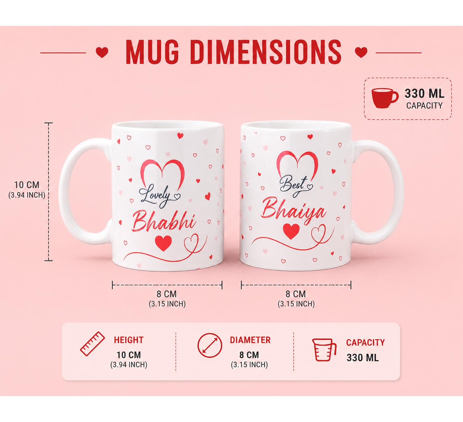CraftnSector Bhaiya Bhabhi Rakhi Gift Combo, 2 Ceramic Coffee Mugs 350ml, Designer Rakhi with Roli Chawal, Raksha Bandhan Gif