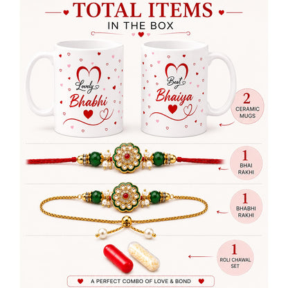 CraftnSector Bhaiya Bhabhi Rakhi Gift Combo, 2 Ceramic Coffee Mugs 350ml, Designer Rakhi with Roli Chawal, Raksha Bandhan Gif