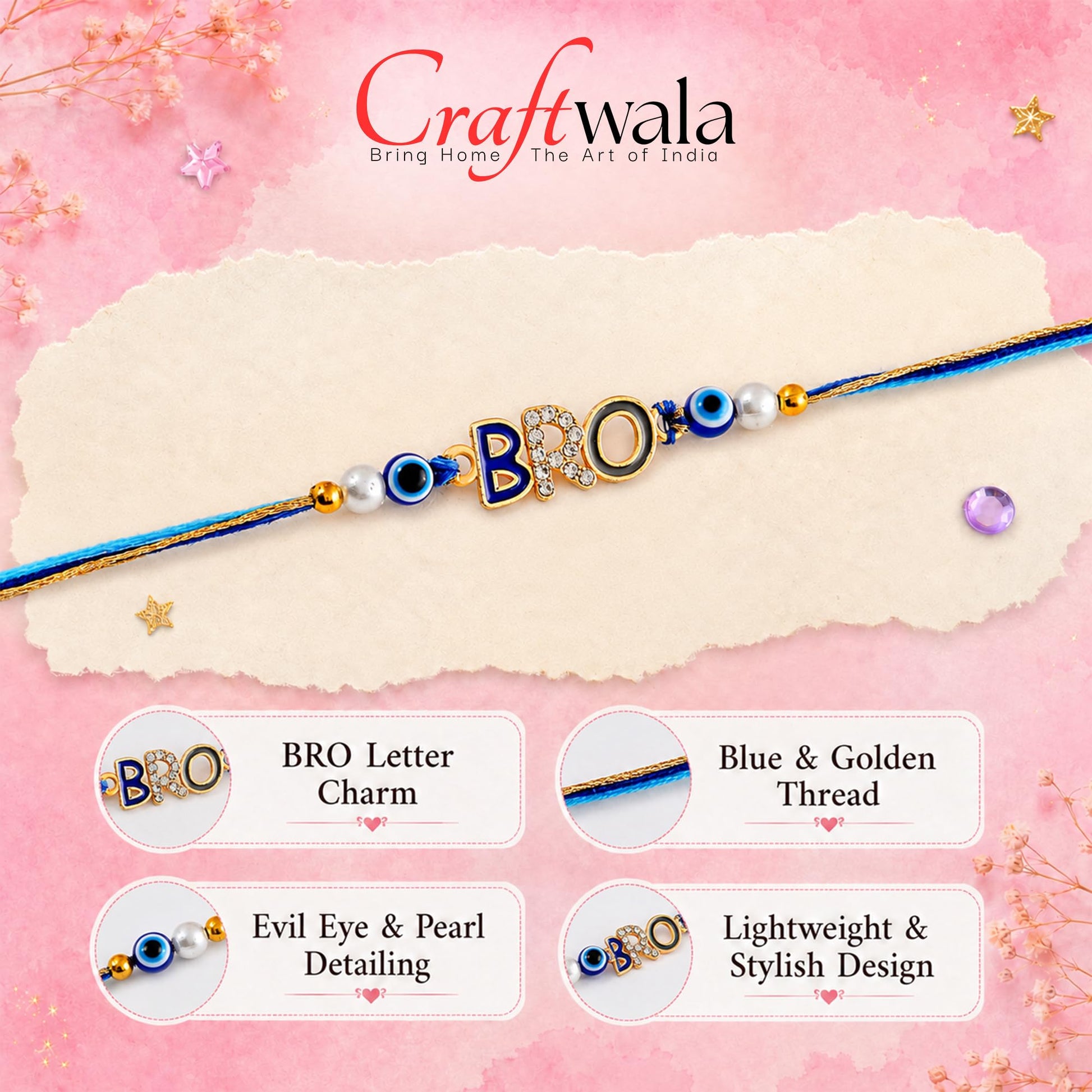 CraftWala BRO Kids Rakhi for Brother | Stylish Evil Eye Rakhi for Boys, Bhai, Bhaiya | Raksha Bandhan Rakhi Gift Combo Set wi