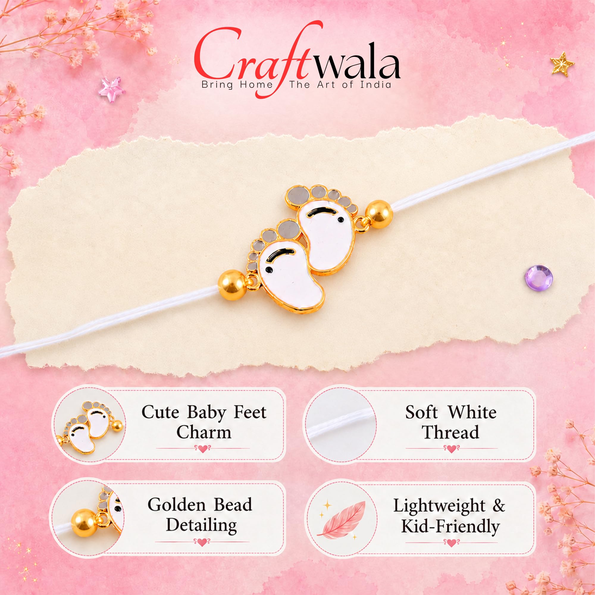 CraftWala Kids Rakhi for Brother Sister | Cute Baby Feet Rakhi for New Born, Kids Boys Girls | Raksha Bandhan Rakhi for Kids 