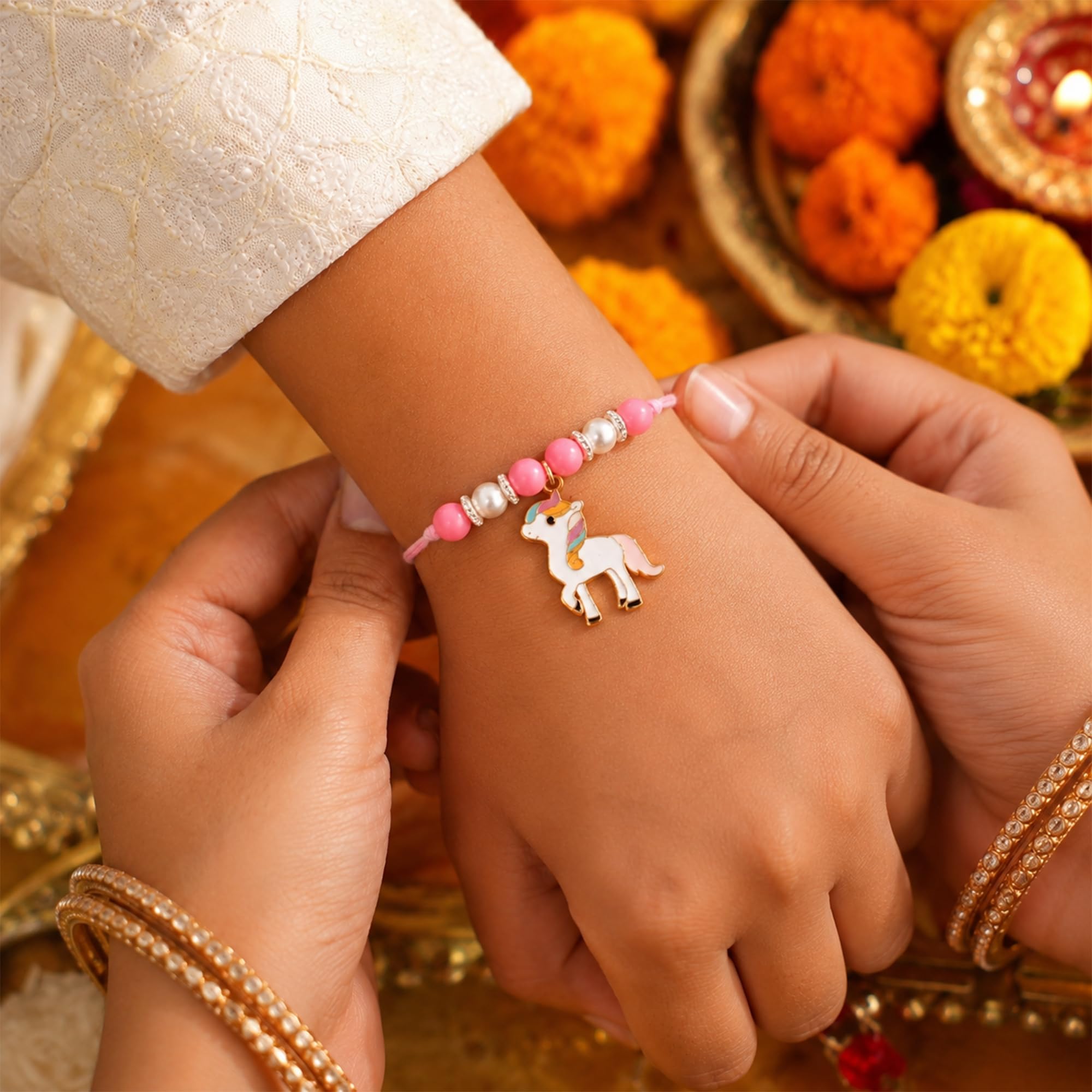 CraftWala Rakhi for Kids, Set of 2 Cute Unicorn and Baby Feet Rakhi for Boys and Girls, Designer Kids Rakhis Set for Brother 