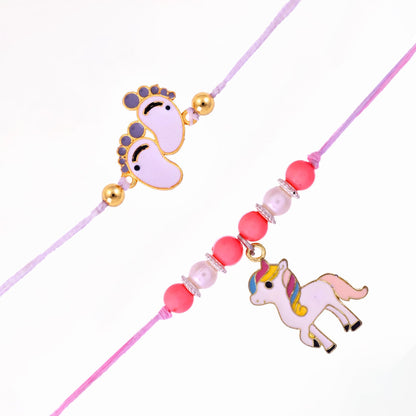 CraftWala Rakhi for Kids, Set of 2 Cute Unicorn and Baby Feet Rakhi for Boys and Girls, Designer Kids Rakhis Set for Brother 