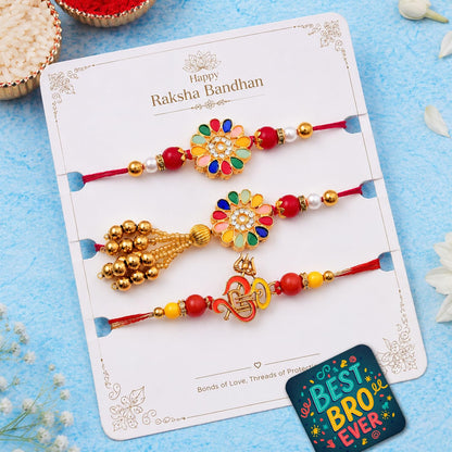 CraftWala Rakhi Gift Combo Set for Bhaiya Bhabhi Kids, Family Rakhi Set of 3 with Lumba Bracelet Rakhi for Bhabhi, Om Trishul