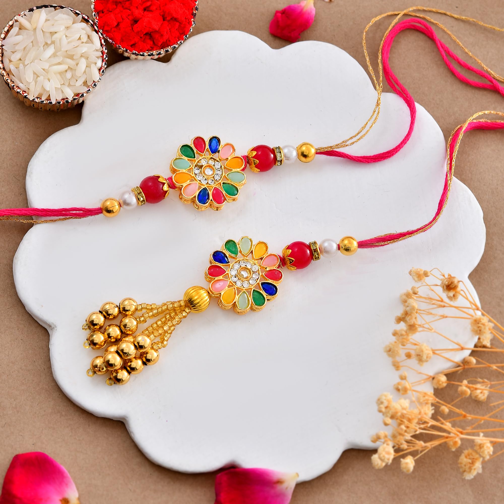 CraftWala Rakhi Gift Combo Set for Bhaiya Bhabhi Kids, Family Rakhi Set of 3 with Lumba Bracelet Rakhi for Bhabhi, Om Trishul