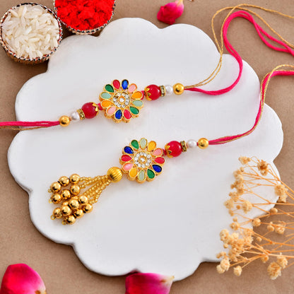 CraftWala Rakhi Gift Combo Set for Bhaiya Bhabhi Kids, Family Rakhi Set of 3 with Lumba Bracelet Rakhi for Bhabhi, Om Trishul
