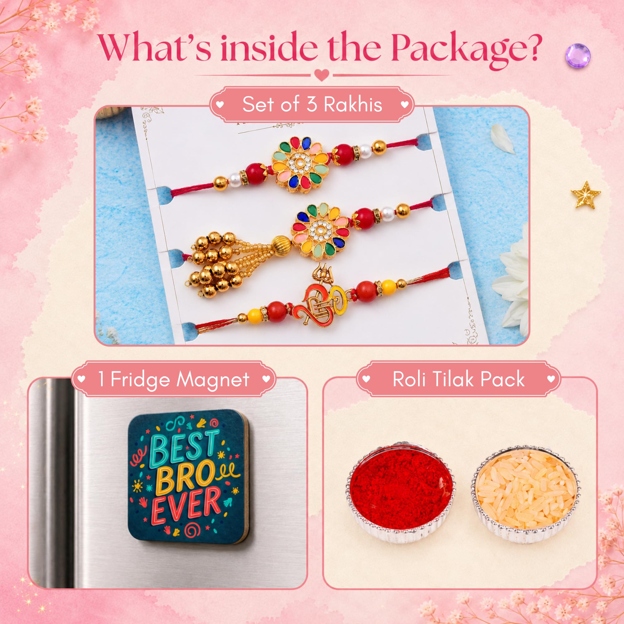 CraftWala Rakhi Gift Combo Set for Bhaiya Bhabhi Kids, Family Rakhi Set of 3 with Lumba Bracelet Rakhi for Bhabhi, Om Trishul