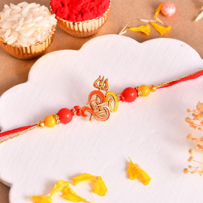 CraftWala Rakhi Gift Combo Set for Bhaiya Bhabhi Kids, Family Rakhi Set of 3 with Lumba Bracelet Rakhi for Bhabhi, Om Trishul