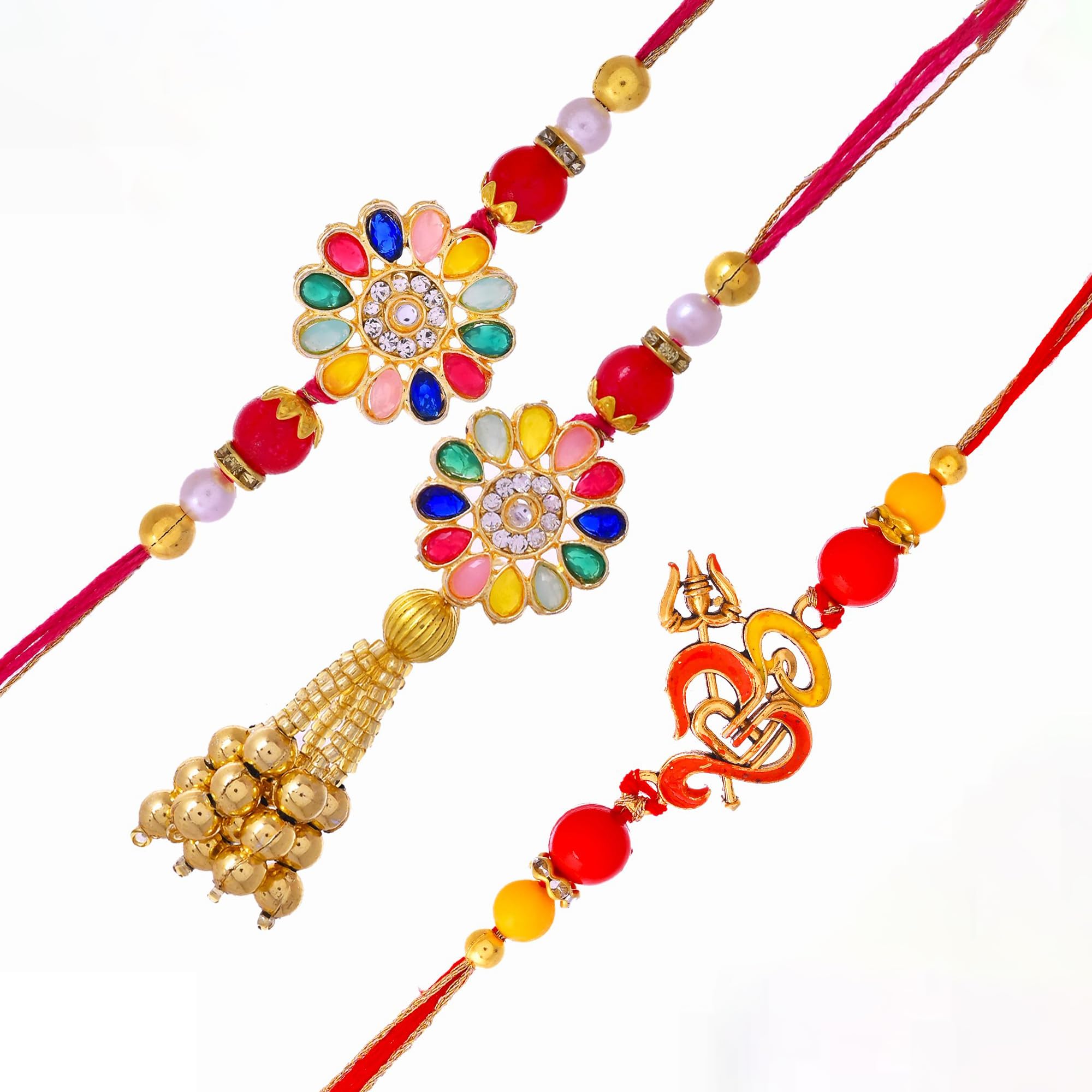 CraftWala Rakhi Gift Combo Set for Bhaiya Bhabhi Kids, Family Rakhi Set of 3 with Lumba Bracelet Rakhi for Bhabhi, Om Trishul