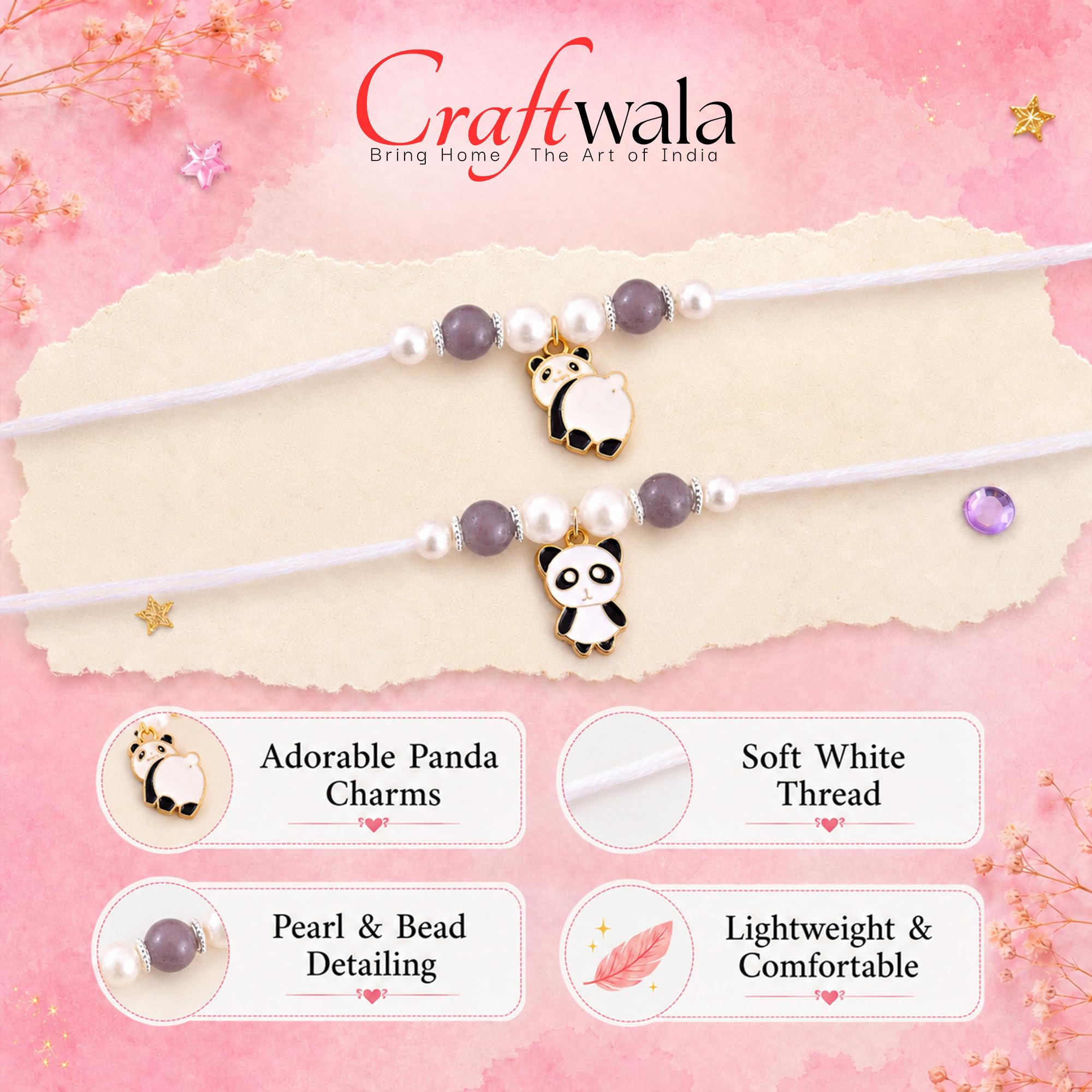 CraftWala Set of 2 Kids Rakhi for Brother | Cute Panda Rakhi for Children Boys & Girls Sister | Raksha Bandhan Rakhi for Kids