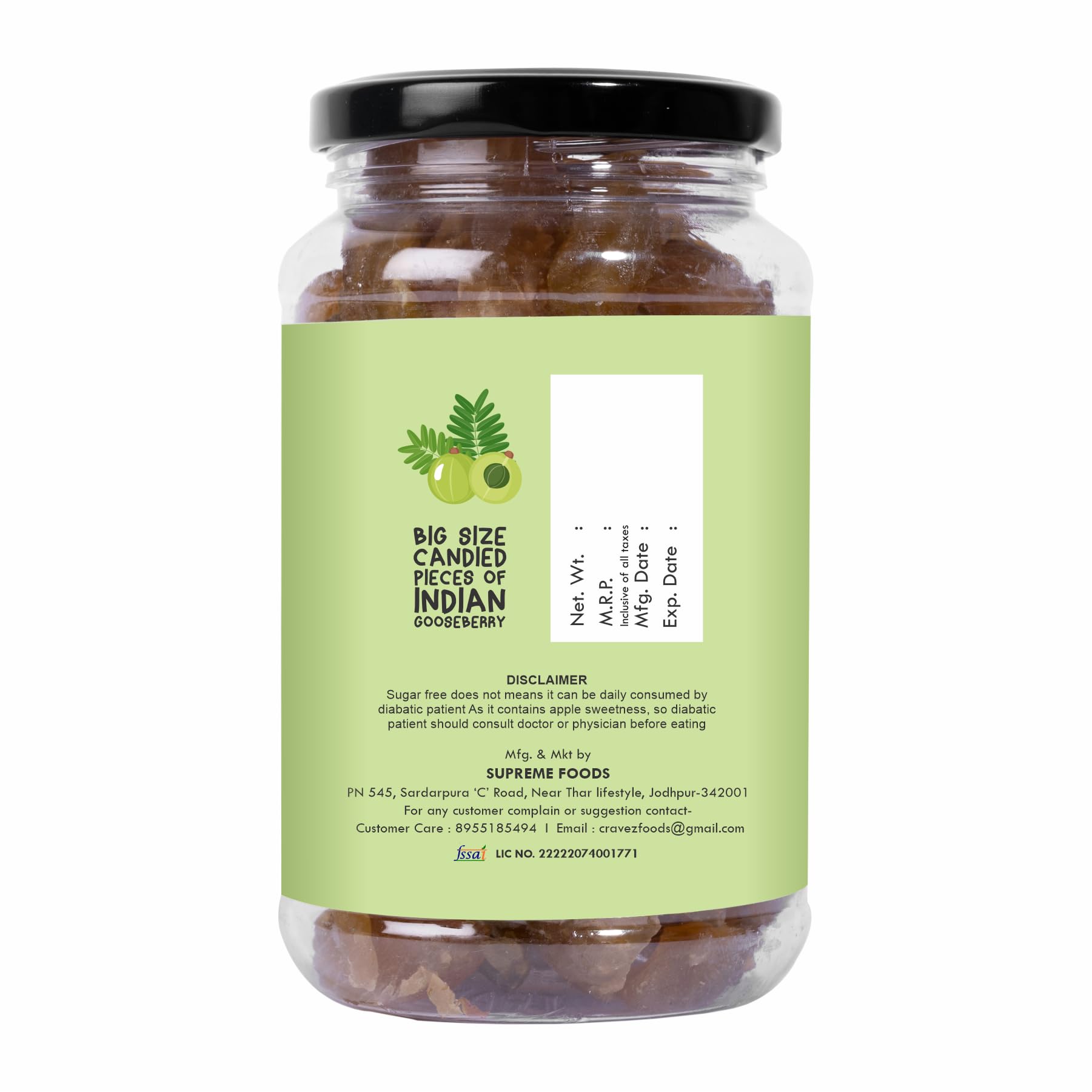 Cravez Dried Amla Candy, Indian Gooseberry Candy, Natural, No Preservatives, No Artificial Colors - ingredients panel