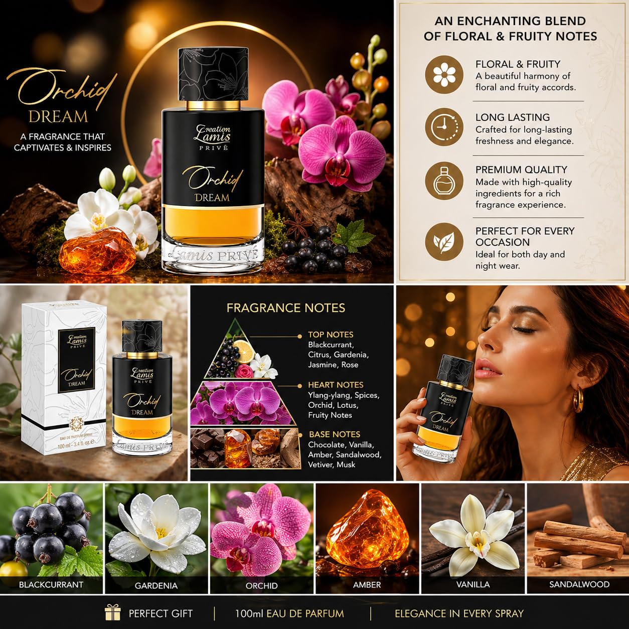 Creation Lamis Privé Amber Imperial Eau de Parfum, 100ml, Unisex Amber Chypre Fragrance - in use