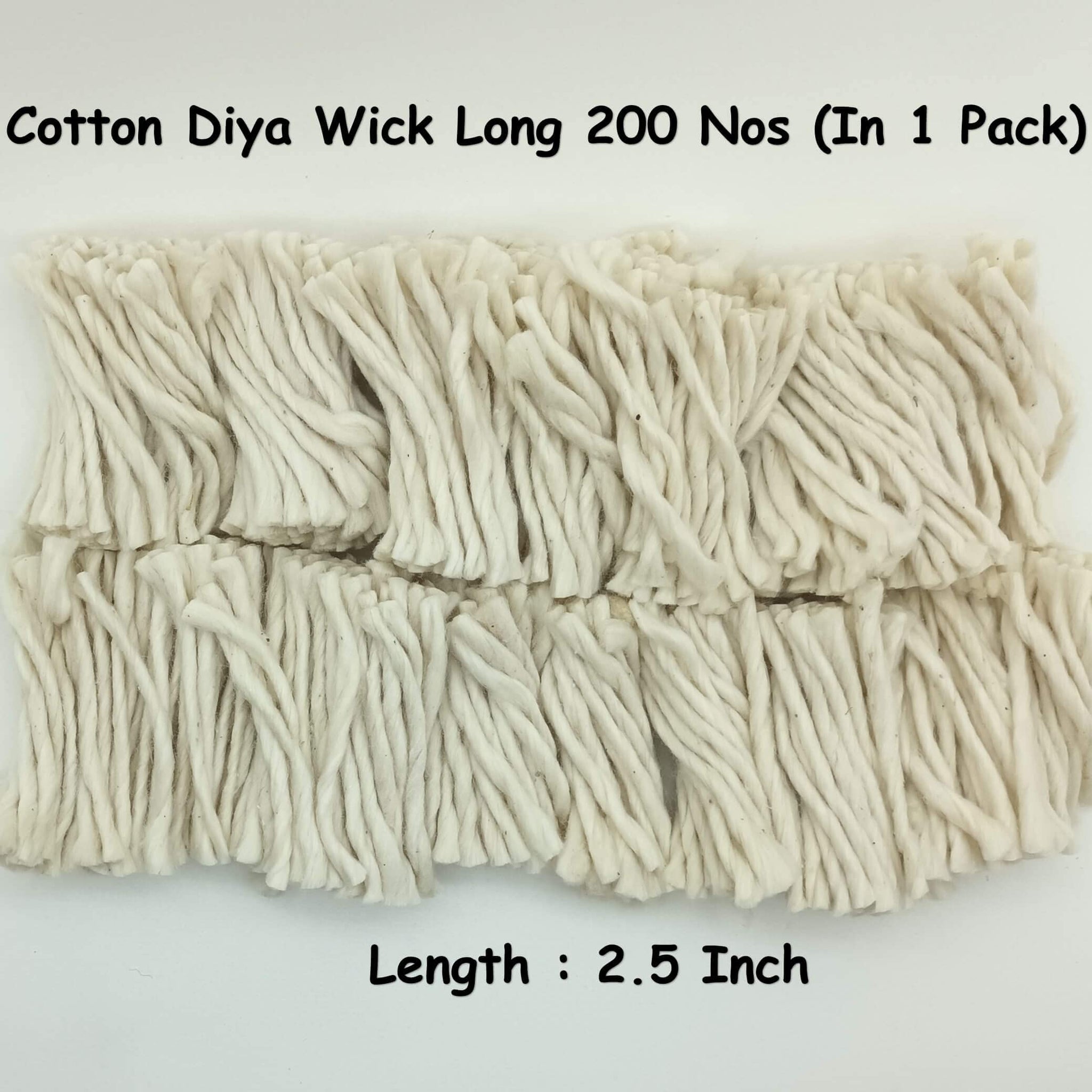 CREYENTES Long Cotton Pooja Batti 2.5 Inch Natural White Cotton Wicks for Diya Puja Aarti - front view