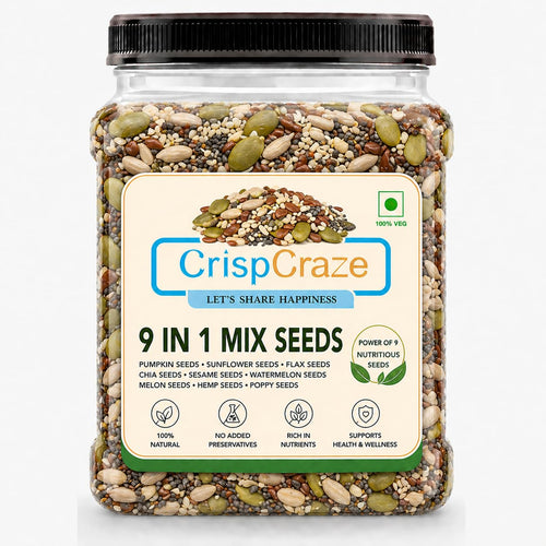 CrispCraze 9-in-1 Seeds & Nuts Mix, 1kg, Mixed Nuts and Seeds, Vegan, Gluten-Free