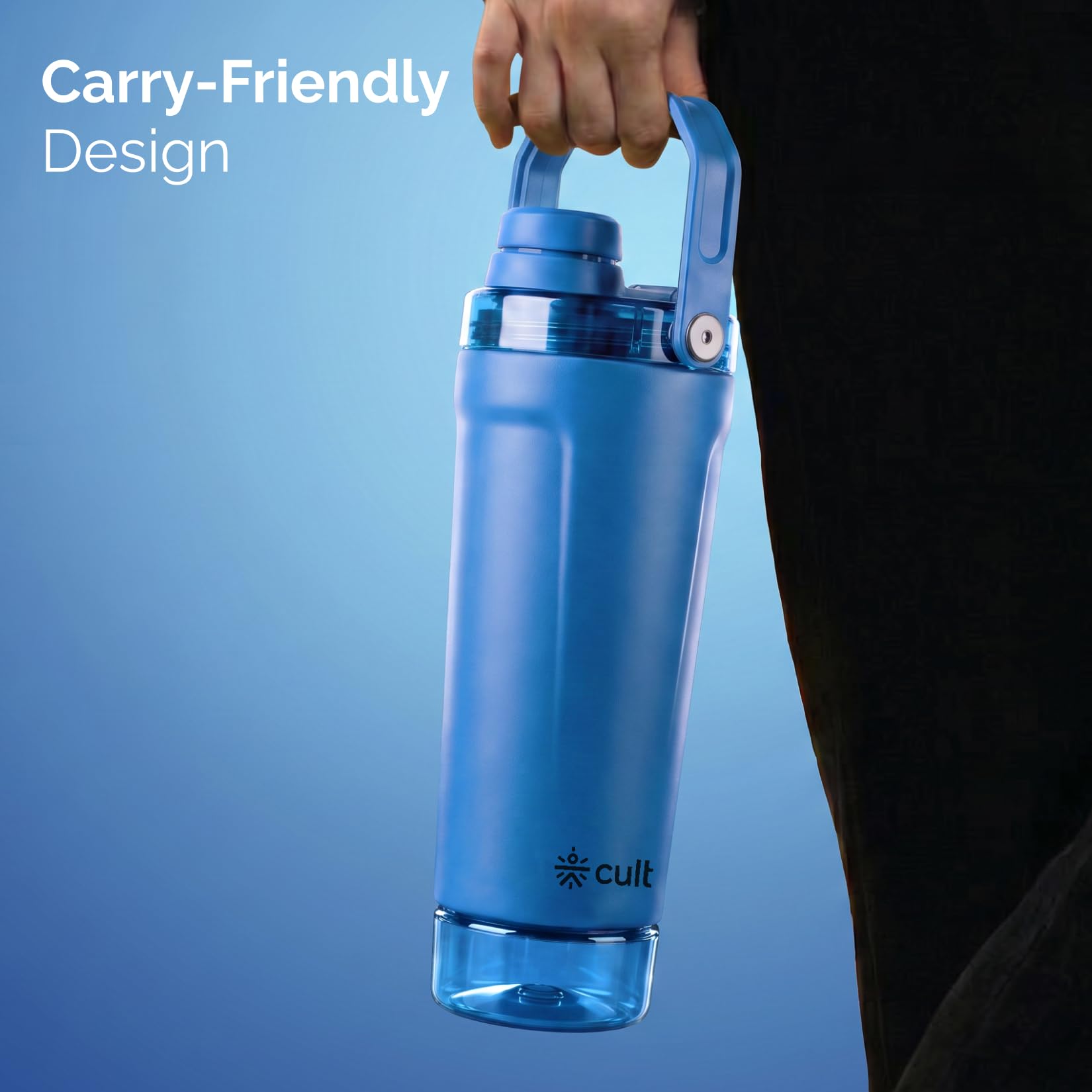 CULT Stainless Steel Shaker Bottle 700ml, Leakproof Lid, Bottom Opener, BPA-Free - label detail (19)