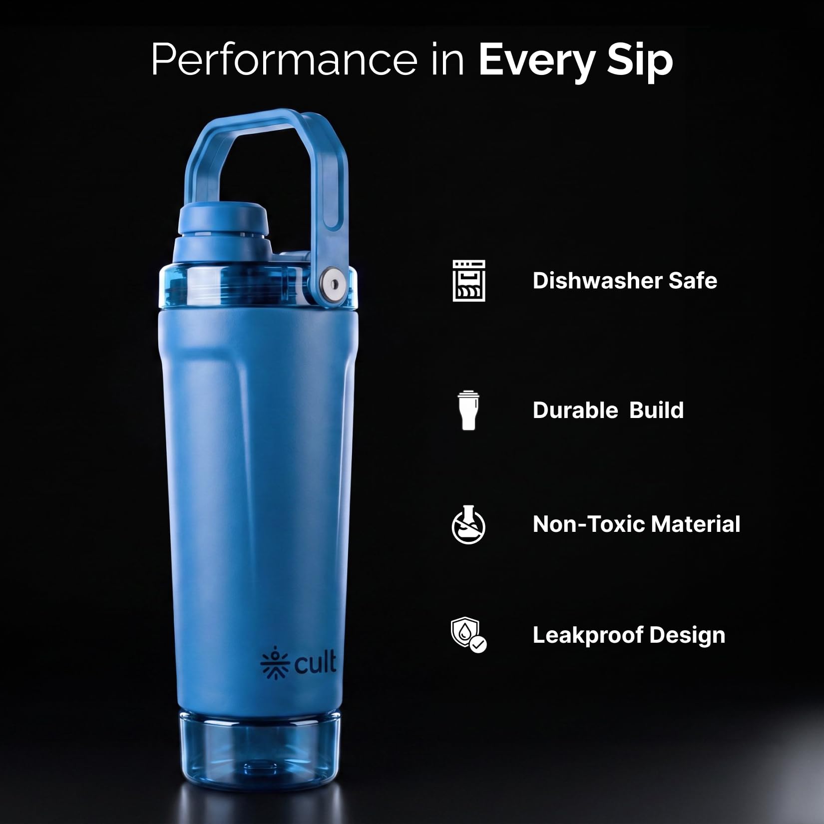 CULT Stainless Steel Shaker Bottle 700ml, Leakproof Lid, Bottom Opener, BPA-Free - ingredients panel (20)