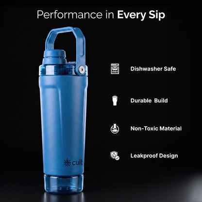 CULT Stainless Steel Shaker Bottle 700ml, Leakproof Lid, Bottom Opener, BPA-Free - ingredients panel (20)
