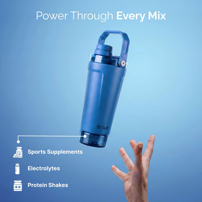 CULT Stainless Steel Shaker Bottle 700ml, Leakproof Lid, Bottom Opener, BPA-Free - in use