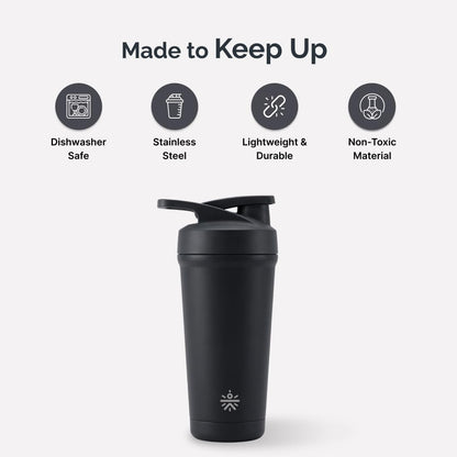 CULT Stainless Steel Shaker Bottle 700ml, Leakproof Lid, Bottom Opener, BPA-Free - ingredients panel