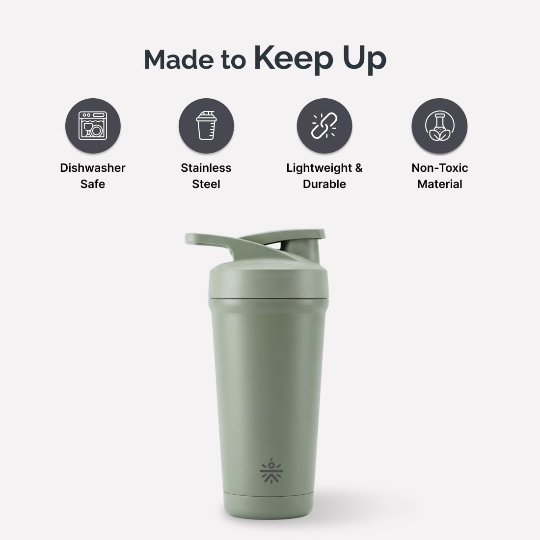 CULT Stainless Steel Shaker Bottle 700ml, Leakproof Lid, Bottom Opener, BPA-Free - front view (9)